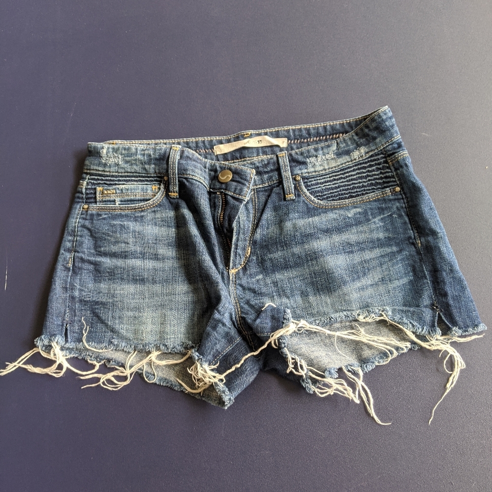 Joe's Jean shorts, dark wash denim.